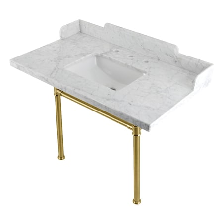 Kingston Brass 36 Carrara Marble Console Sink with Stainless Steel Legs, Marble WhiteBrushed Brass LMS36M8SQ7ST